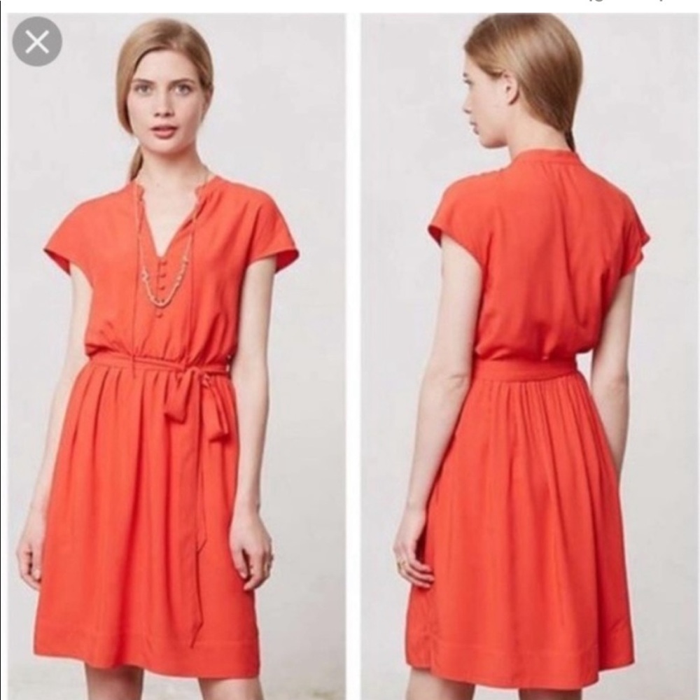 Maeve button front tassel solid tomato midi dress